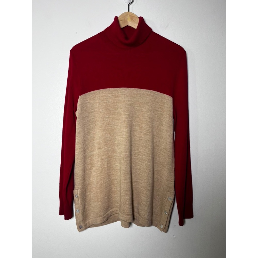 Lands' End Merino Wool Turtleneck Sweater Tunic Color Block size medium 10-12